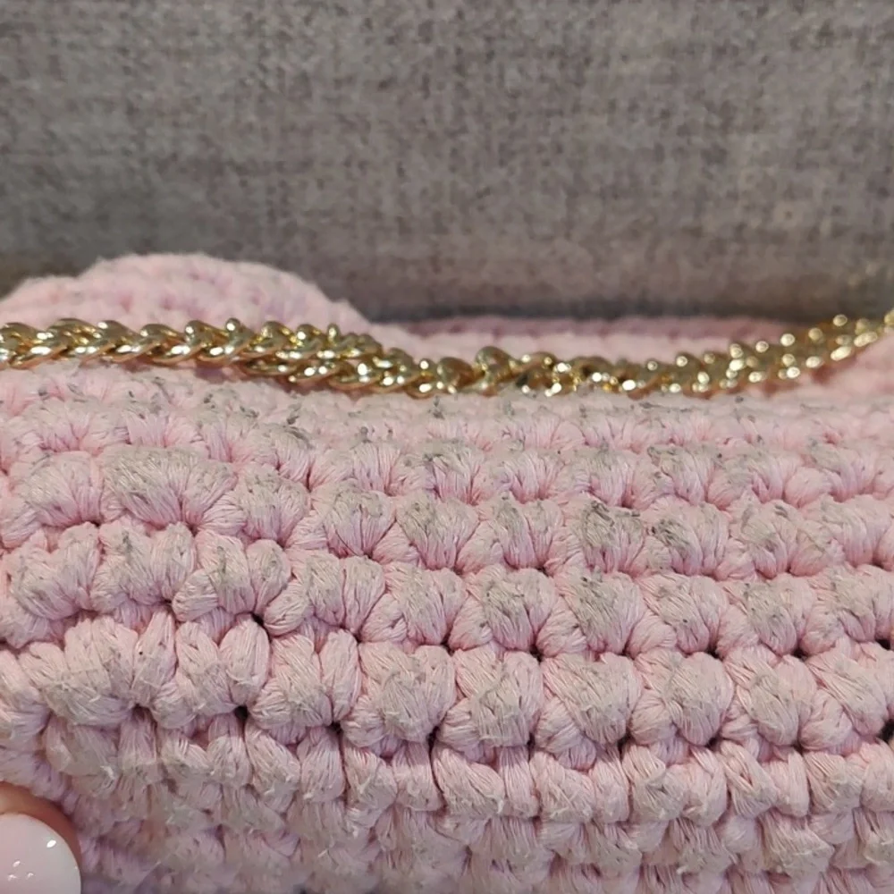 Martin Levin Handmade Crochet Woven Pink Bag w/Gold Hardware